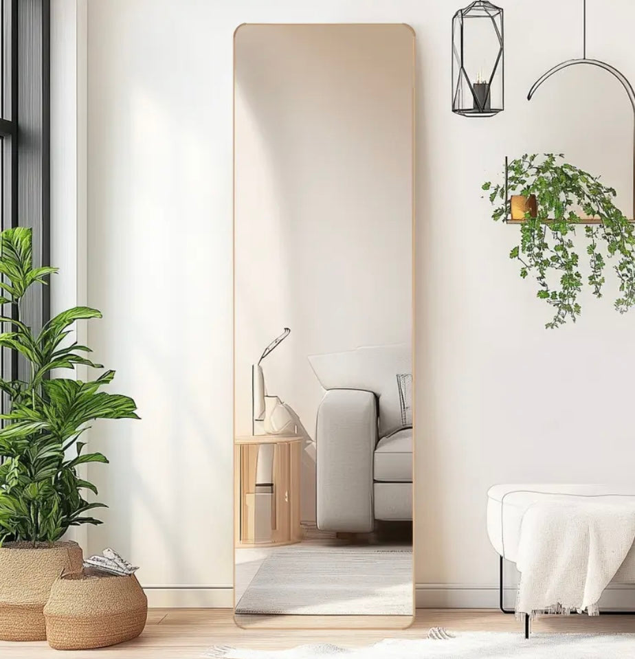 Tempered Glass Full Length Mirror - 160x50cm/150 x 40 cm Aluminium Alloy Standing/Wall | Rectangular Floor Mirror for Bedroom, Hallway & Dressing Room | Lean, Hang or Mount