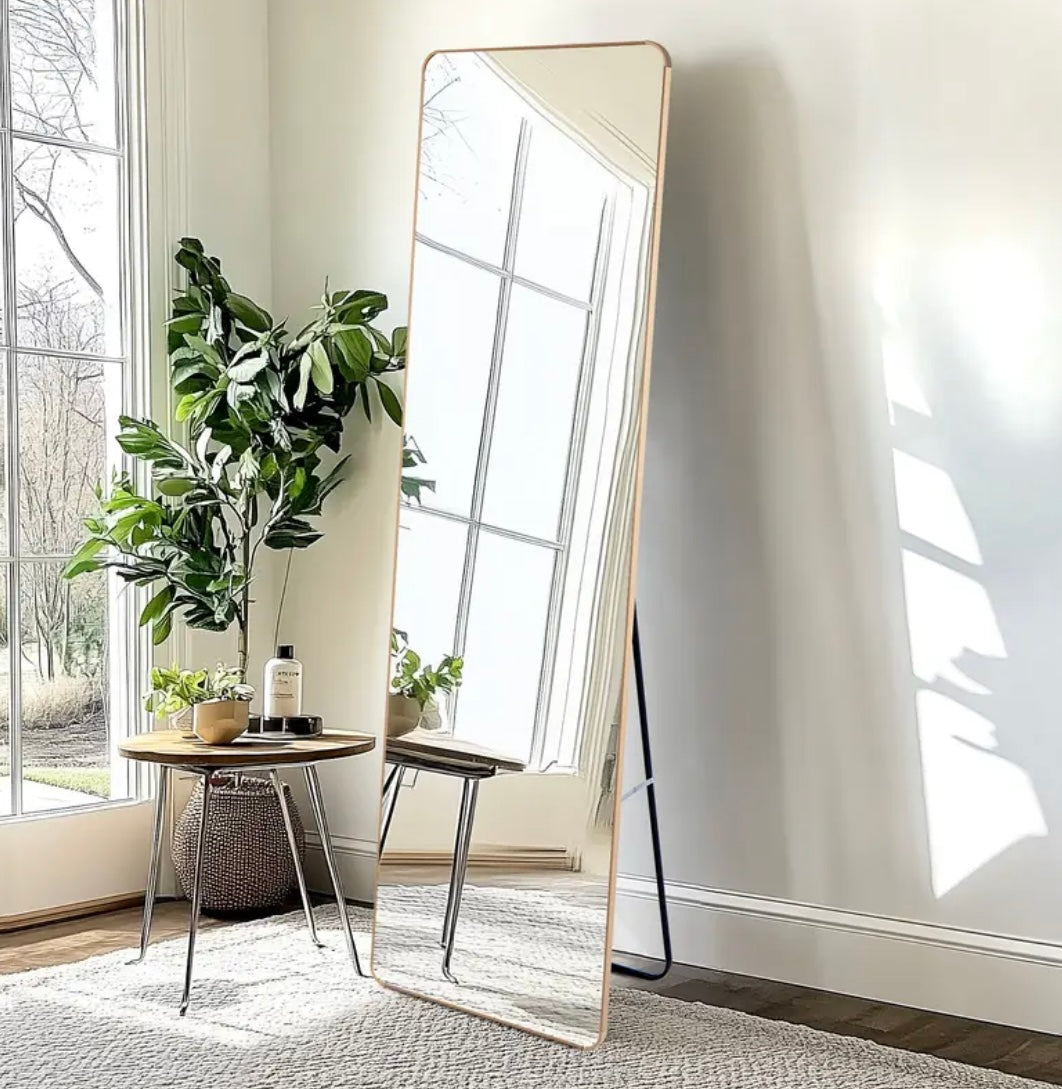 Tempered Glass Full Length Mirror - 160x50cm/150 x 40 cm Aluminium Alloy Standing/Wall | Rectangular Floor Mirror for Bedroom, Hallway & Dressing Room | Lean, Hang or Mount